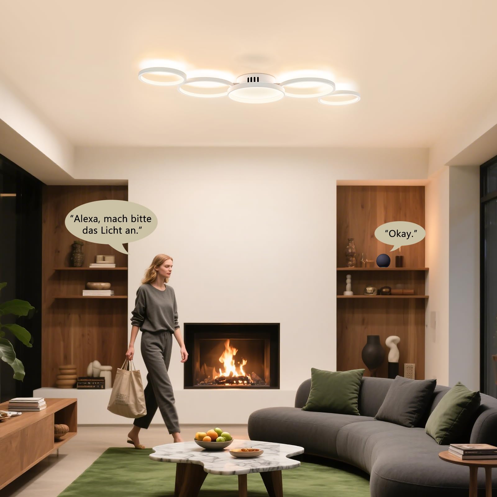Sky angle Plafoniera LED con App Alexa e Google Home, Luminaria rotonda e dimmerabile - 50W 6000LM regolazione da 3000K a 6000K per soggiorno e camera da letto - 100 cm