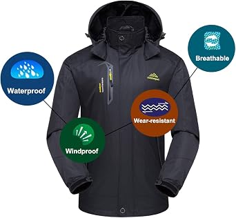 Mens Waterproof Rain Jacket with Hood Hiking Fishing Windproof Raincoat