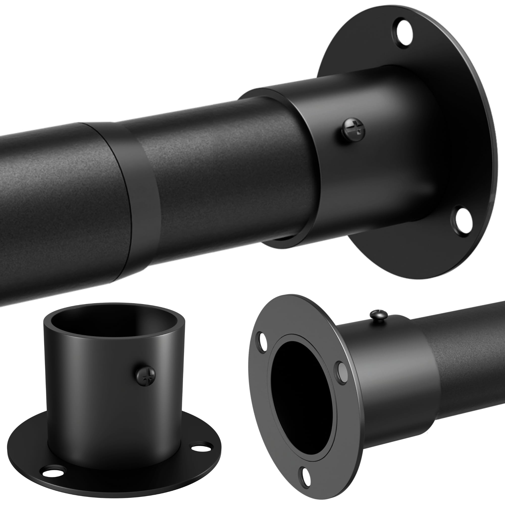 Wardrobe Pole, Wardrobe Rail Adjustable Clothes Rail with Screws and Sockets, Hanging Rod for Wardrobe and Bedroom, 85-160CM/Diameter 32MM,Black