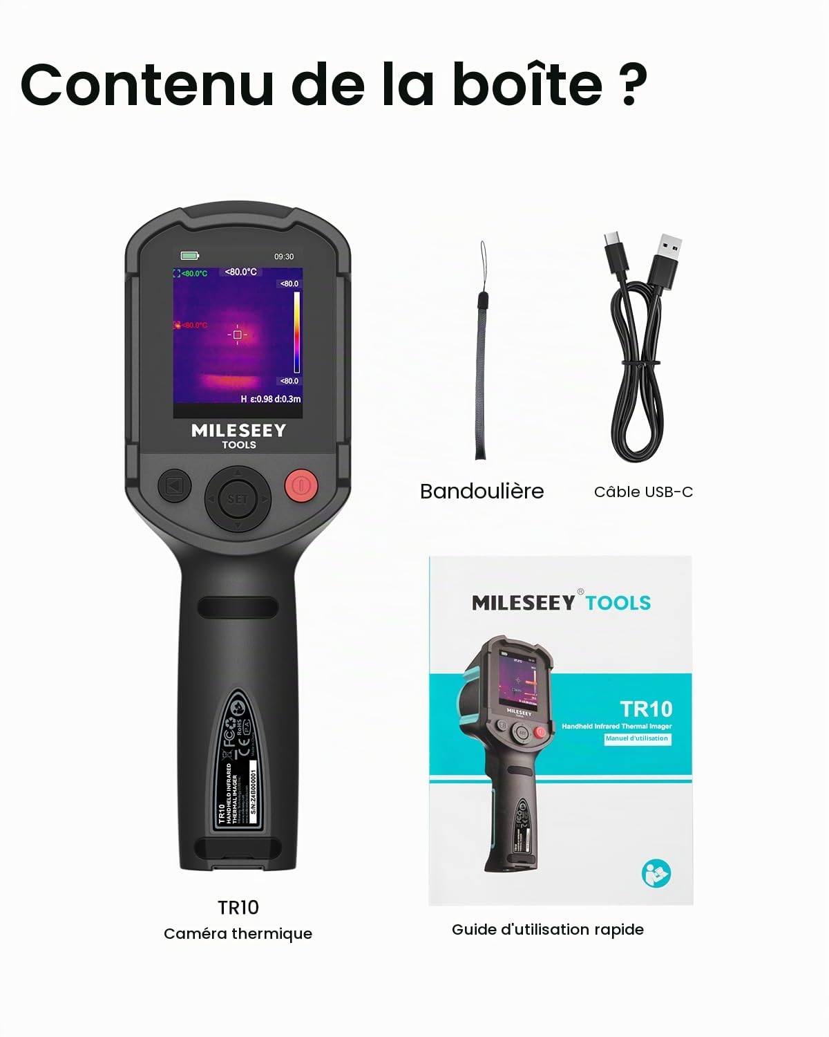 MILESEEY TR10 Caméra Thermique 192 x 192 super résolution, Imageur Thermique Infrarouge, taux de rafraîchissement 25 Hz, camera thermique portable -4°F à 1022°F, durée de vie de la batterie 8 heures