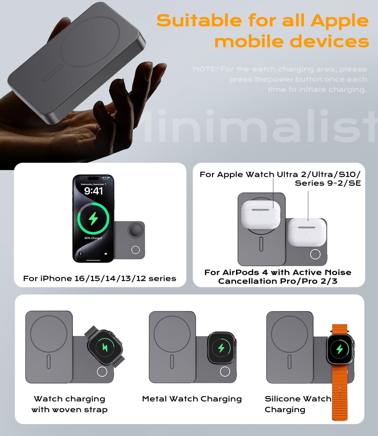 KU XIU K2 Magnetic Power Bank 5000mAh, Qi2 Certified 15W Fast Wireless Charger with Foldable Stand, 3-in-1 Portable Battery Pack for iPhone 16–12, Apple Watch & AirPods – Ideal for Travel & Desk Use - Image 7