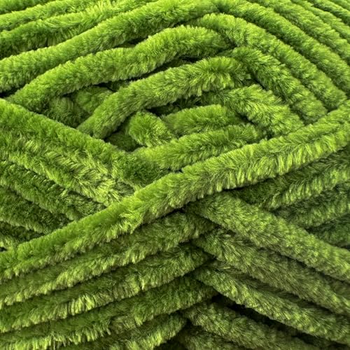 Image of Cuddly Velvet Chenille Yarn, Super Soft Fluffy Bulky for Knitting Crocheting Crafting Blanket Amigurumi, Durable for Shedding, 100 Gram (3.53 Ounces) 109 Yards (100 Meters) (Grass Green)