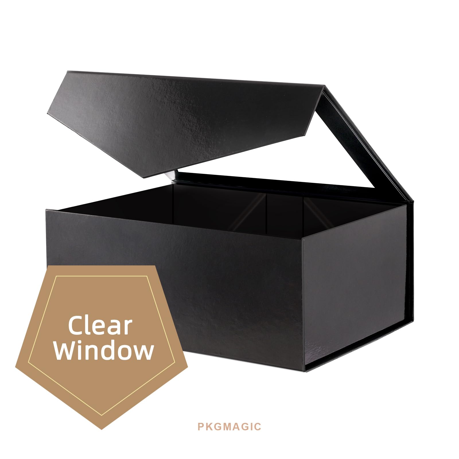 PKGMAGIC 5 scatole regalo nere con finestra, 22,8 x 16,5 x 9,6 cm, scatole regalo chiare per il presente, scatole di proposta Groomsman, scatole regalo con coperchio magnetico