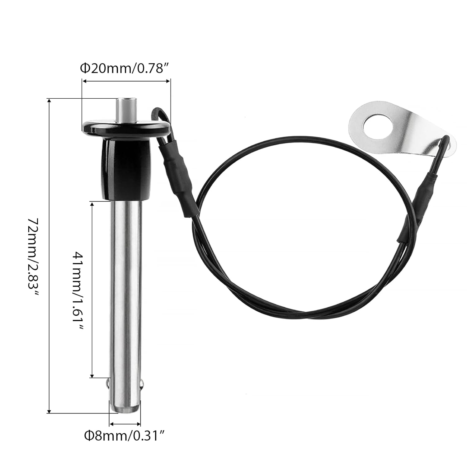 4 Pack 304 Stainless Steel Quick Release Pin 5/16 Inch Diameter Ball Locking Pin with Push Button Round Handle Lanyard Usable Length 1.61" (8mm x 41mm)