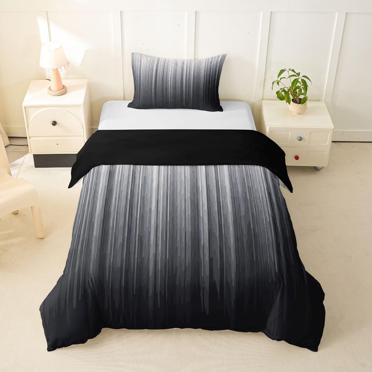 Feelyou Stripe Duvet Cover Toddler Size Geometric Comforter Cover for Boys Girls Modern Art Bedding Set 2Pcs Room Decor