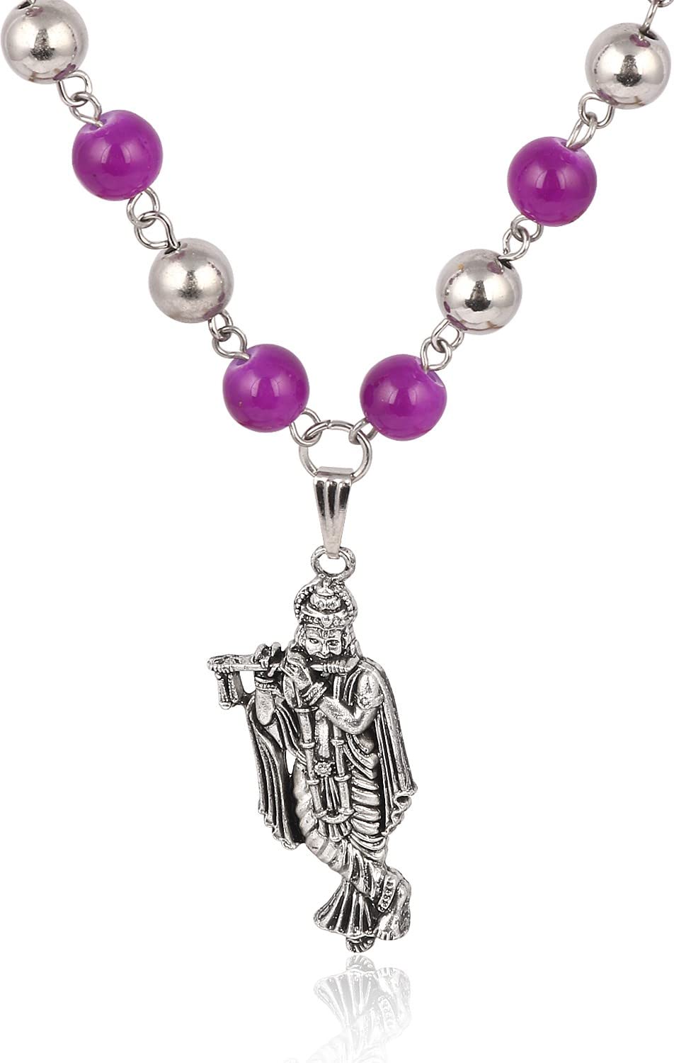 czardonic Lord Krishna Silver Religious Pearl Stainless Steel Pendant Neckpiece | Certified and Authentic Necklace | Stylish & Fancy Necklace for All Men & Women-picture-27