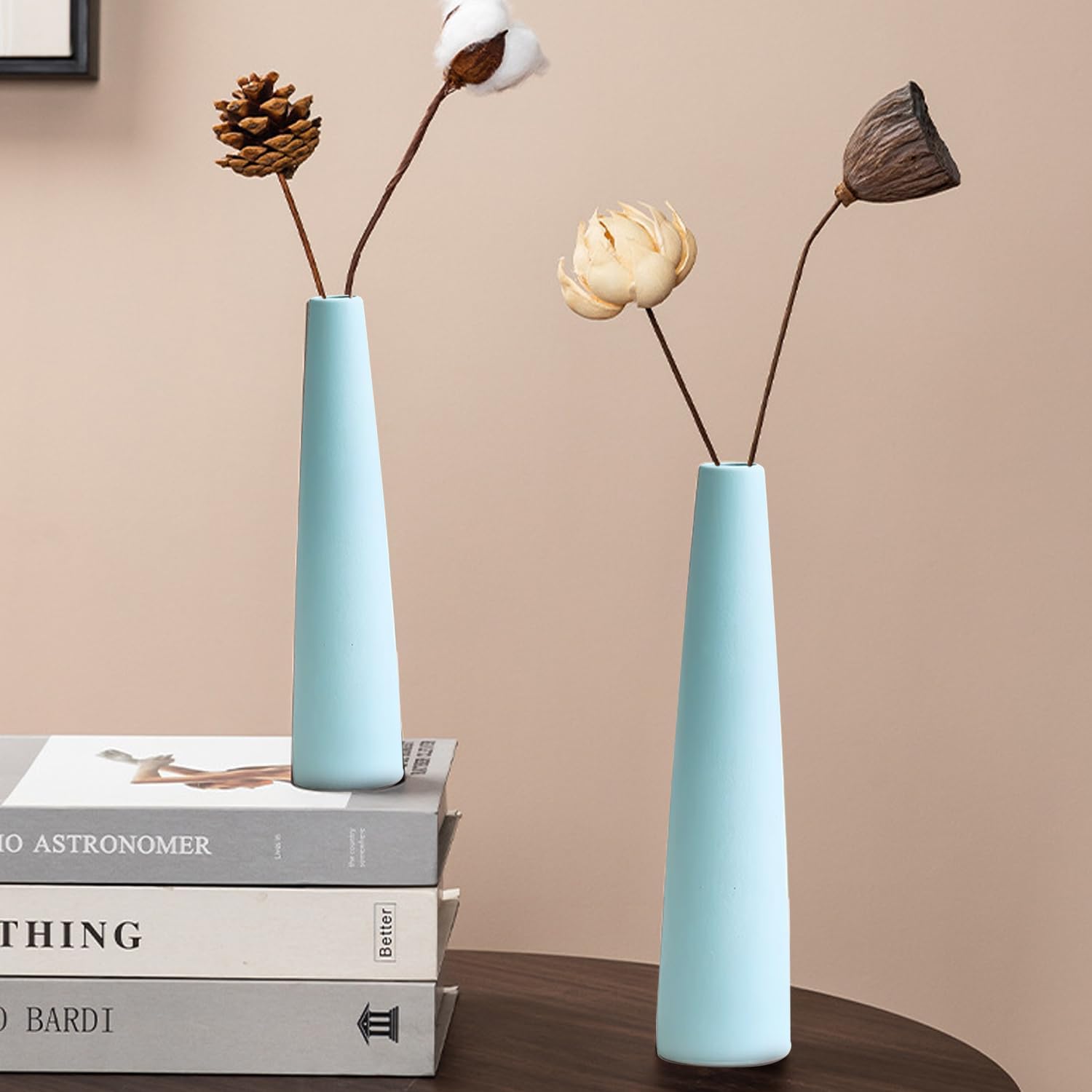 Small Ceramic Bud Vase Tall Conic Flower Single Stem Vase Black Vase Home Decorative Floral Centerpiece for Wedding and Office (Light Blue) - Image 4