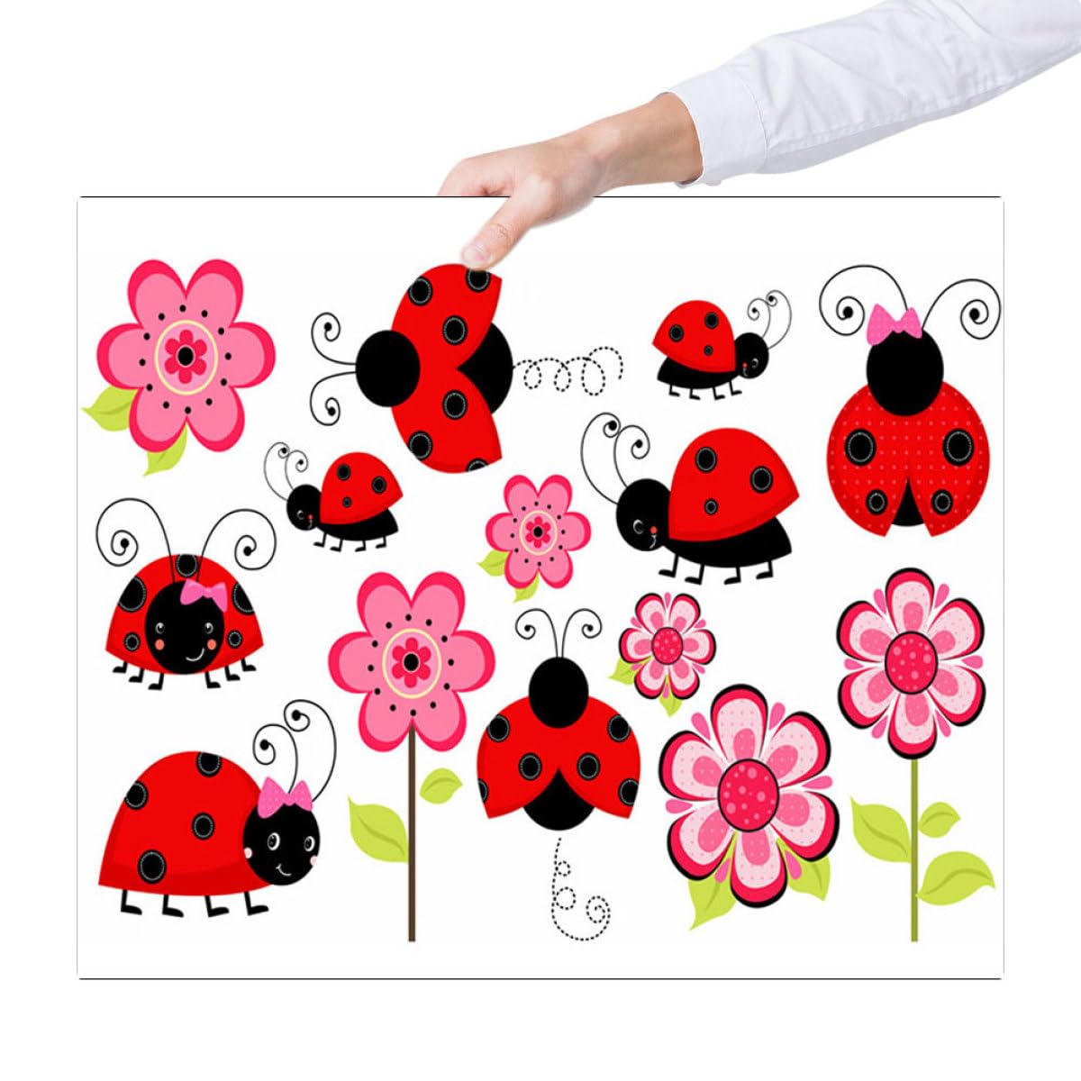 TOYANDONA Ladybird Wall Stickers for Kids Room Removable Wall Decals for Kindergarten Cartoon Sticker Decor for Nursery Playroom and Girls Room Self Decorations
