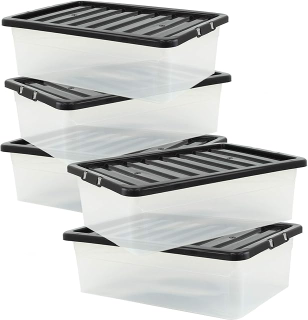 32L Plastic Underbed Storage Box Lid Bedding Drawer Container Kids Toys Clothes (5)