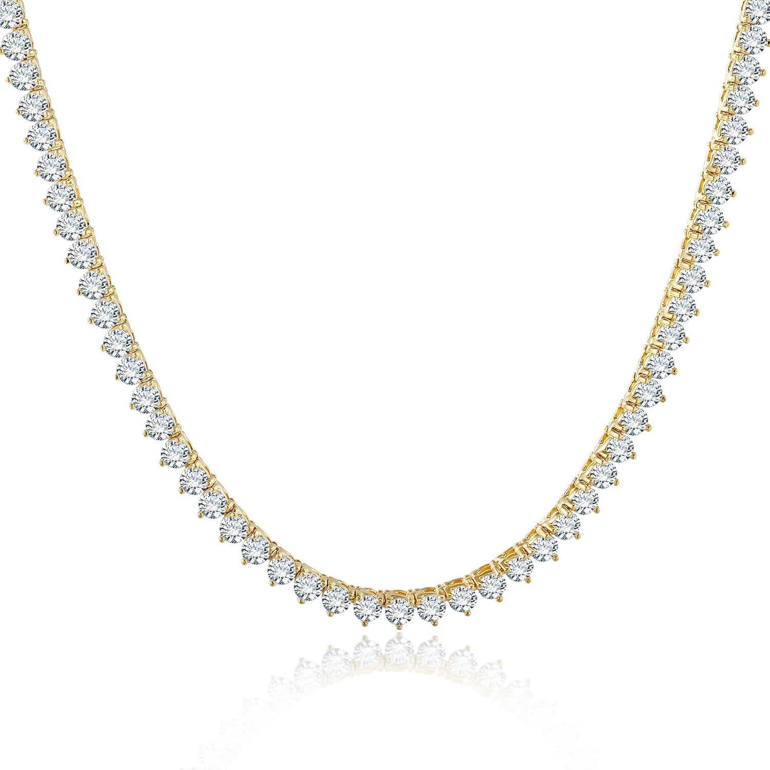 Kose Tennis Necklace 18K silver/gold plated chain for Women and Men | 3 Prong Set 5A 4.0mm Round Cubic Zirconia Cut Faux Diamond Necklace| Festival gifts | Lengths: 16" /18"/20"