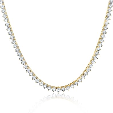 Kose Tennis Necklace 18K silver/gold plated chain for Women and Men | 3 Prong Set 5A 4.0mm Round Cubic Zirconia Cut Faux Diamond Necklace| Festival gifts | Lengths 16" /18"/20"