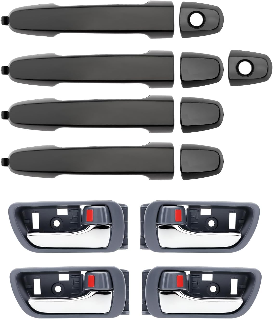 Exterior & Interior Door Handles, Compatible with 2002-2006 Toyota Camry, Gray Inside Handle with Chrome Lever, Outside Front & Rear Left Driver & Right Passenger Side, OE# 81309 GM1310169 6920633040
