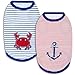 Blueberry Pet Soft & Comfy Summer Vacation Beach Cotton Dog T-Shirts, 2 Pack, Sunshine Sea Lover Striped Shirts Tank Top Clothes, Back Length 10
