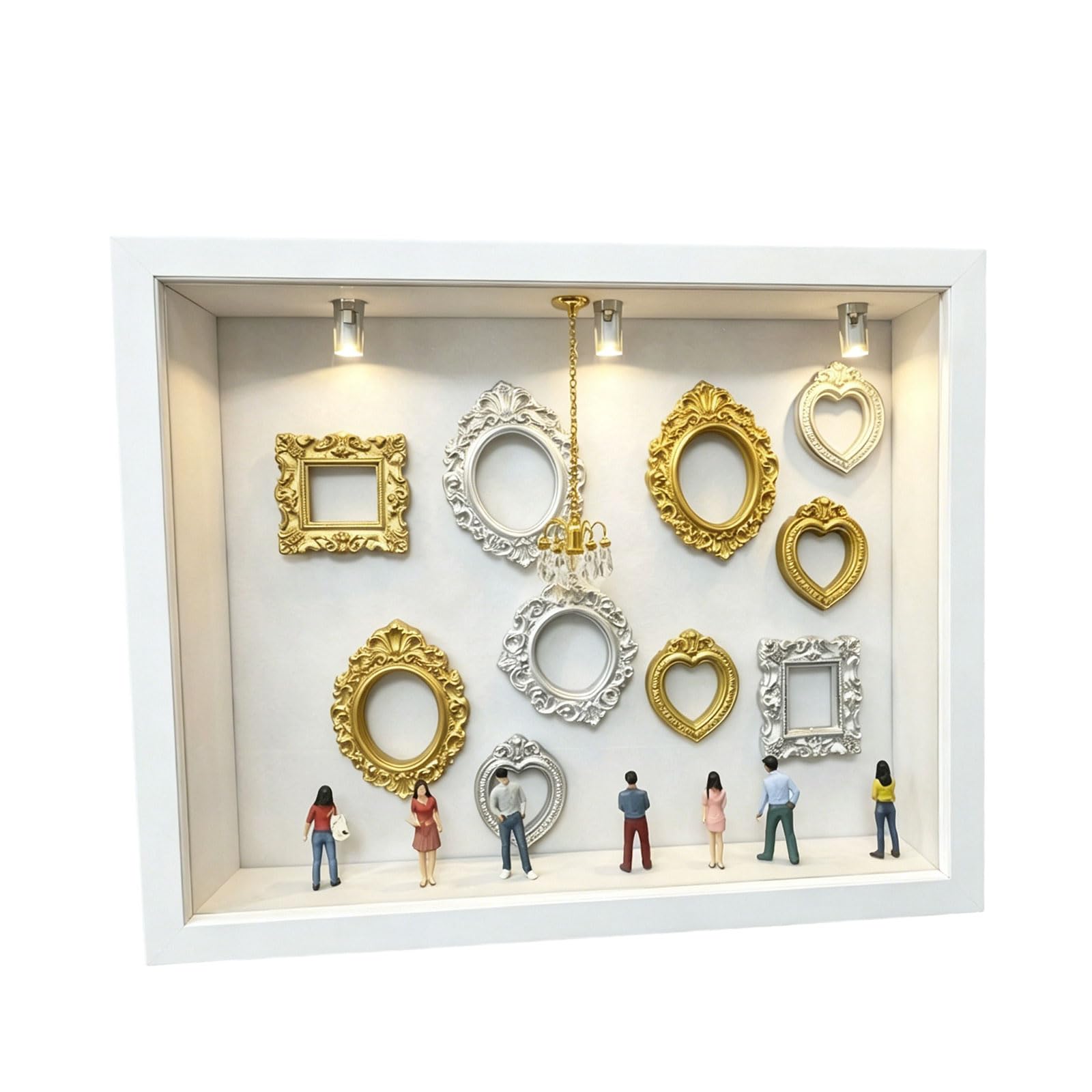 our fave Creative Wooden Shadows Box Set with 10 Interchangeable Miniature Frames 8 Resin Figurines and Crystal Chandeliers Craft Miniature Museums Shade Box