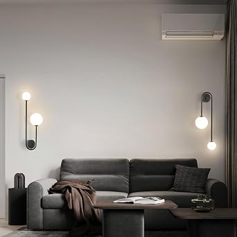 Modern Glass Globe Wall Light 2-Light Double Brushed Brass Wall Sconce Lighting Mid Century Beside Wall Lamp Gold Light Fixtures for Loft Living Room Bedroom (2 Pack)