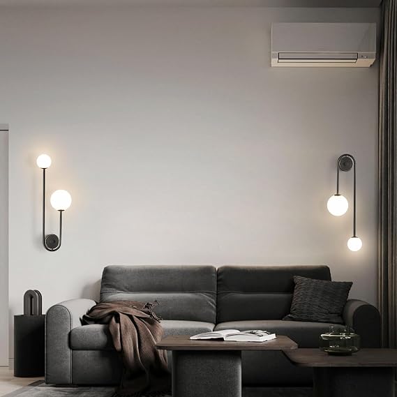 Modern Glass Globe Wall Light 2-Light Double Brushed Brass Wall Sconce Lighting Mid Century Beside Wall Lamp Gold Light Fixtures for Loft Living Room Bedroom (2 Pack)