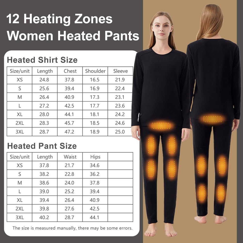Pantaloni Riscaldati Elettrici, Leggings Termici da Donna con 3 Livelli di Riscaldamento, Long Johns Riscaldati con 12 Zone per la Caccia