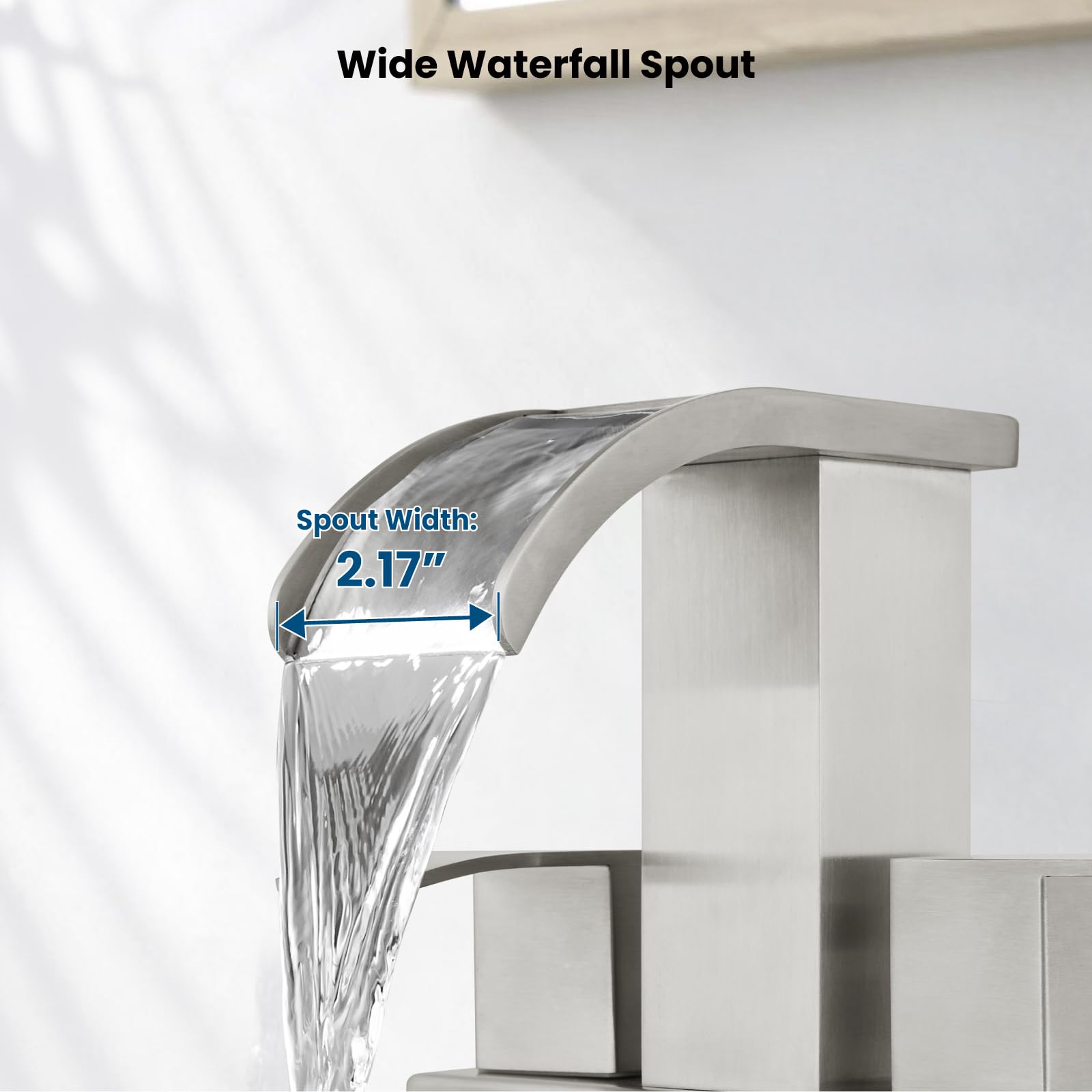 Waterfall - Grifo de lavabo de baño de 4 pulgadas, 2 manijas, 2 o 3 agujeros, montaje en cubierta con drenaje desplegable incluido grifo mezclador moderno de níquel cepillado 5