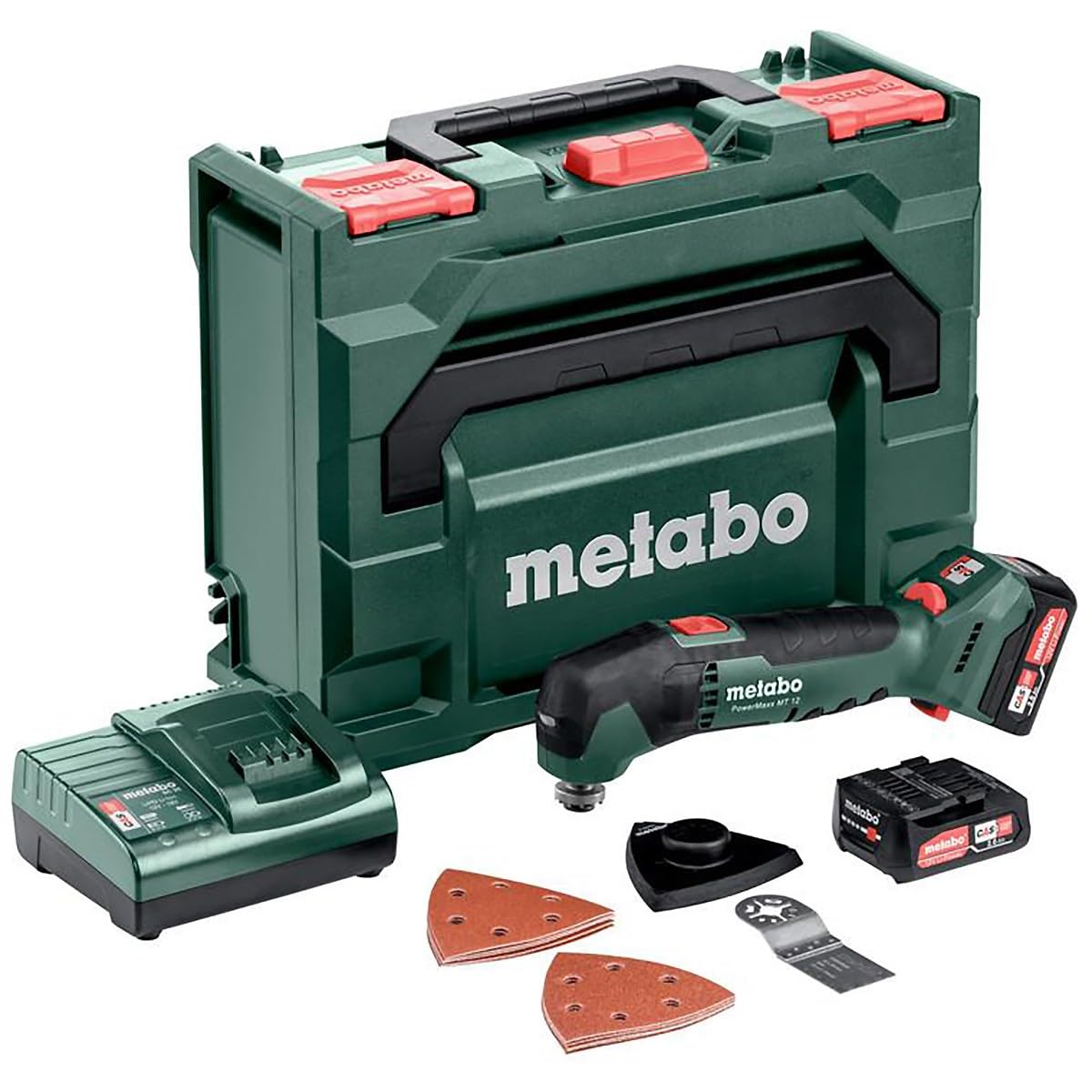Metabo PowerMaxx MT 12 613089500 - Multiherramienta con batería (2 pilas de 2 Ah, voltaje de la batería de 12 V, diseño delgado, luz LED, incluye accesorios)