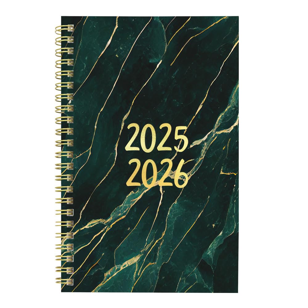 Photo 1 of ****** 2 PACK******* Blueline® Essential Academic Weekly/Monthly Planner, 13 Months, July 2025 to July 2026, Gold Twin-Wire Binding, Poly Cover, 8" x 5", Marble Design, Green (CA114PI.01-26)
