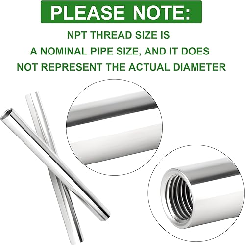 Miniatura 93 de TAISHER 2 accesorios de tubería de acero inoxidable, 1/2 "NPT x 1/2" NPT macho roscado, tubo fundido de pezón de 6 pulgadas de longitud 1.969 in