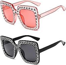 2 pièces Lunettes de Soleil pour Lunettes de Soleil carrées surdimensionnées Strass Shades Women,Lunettes de soleil Surdimensionnées pour Femme Monture Composite étincelante (2 Pack)