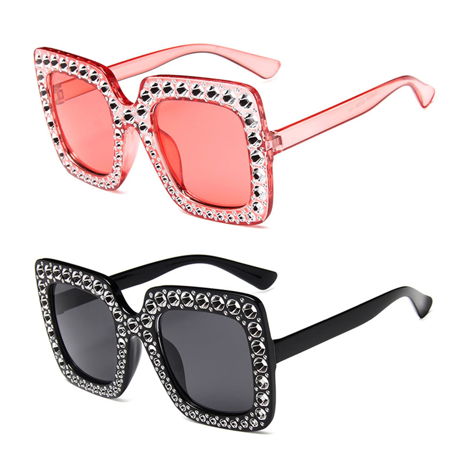 TSHAOUN 2 piezas Retro Polarizado Gafas de Sol Gafas de Sol Mujer Polarizadas da Moda Grandes，gafas deportivas, Plástico con Pedrería Decoración para Señoras Clásico Retro Gafas (2 Pack)