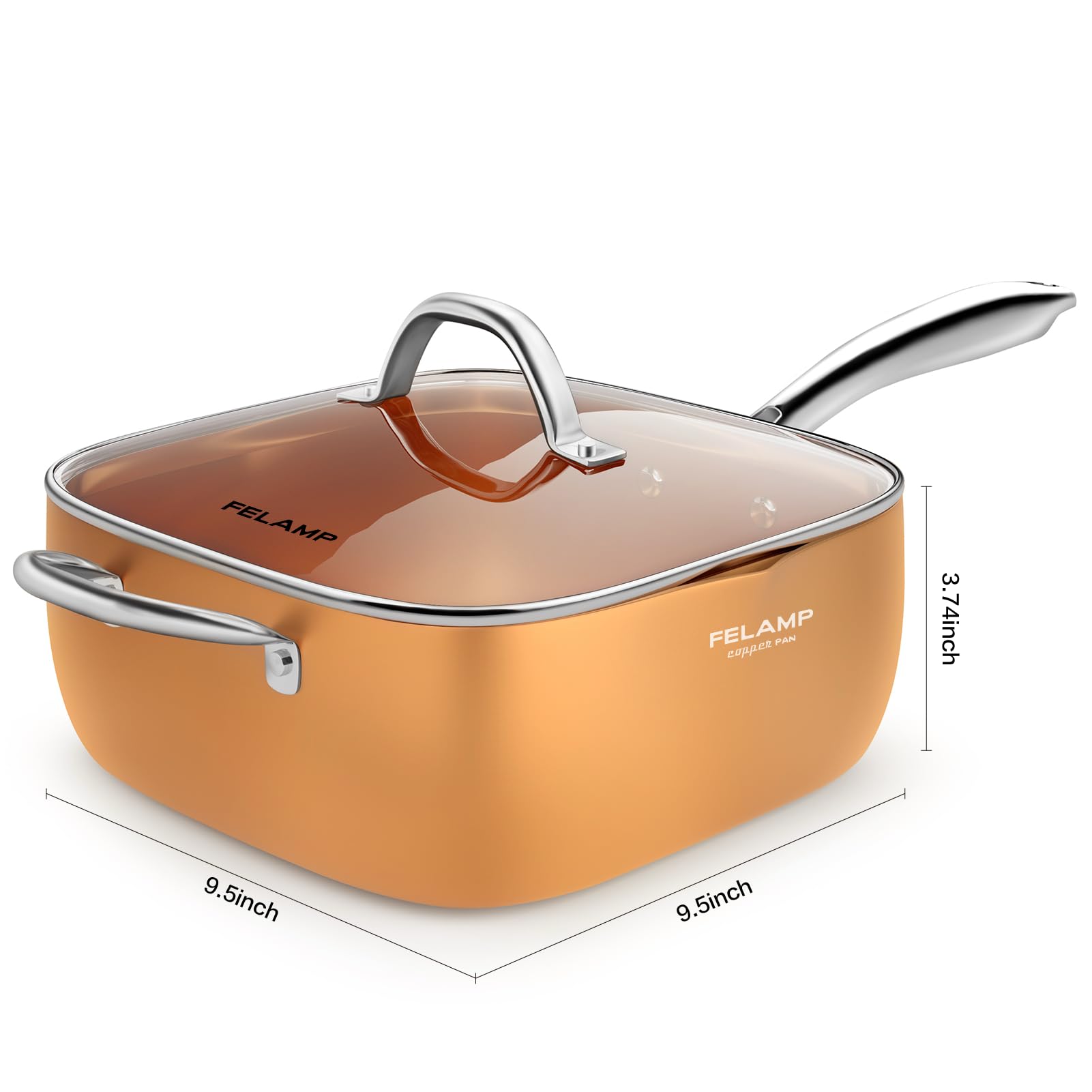 FELAMP 9.5-Inch Ceramic Nonstick Deep Square Frying Pan Set with Glass Lid — Amazon image 7