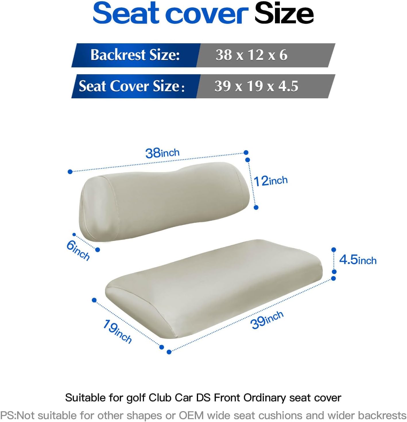 NOKINS Golf Cart Front Seat Covers, Waterproof Leather Vinyl Seat Cover Fit Club Car DS, No Stapler, Replacement Seat Cover, Oyster Grey
