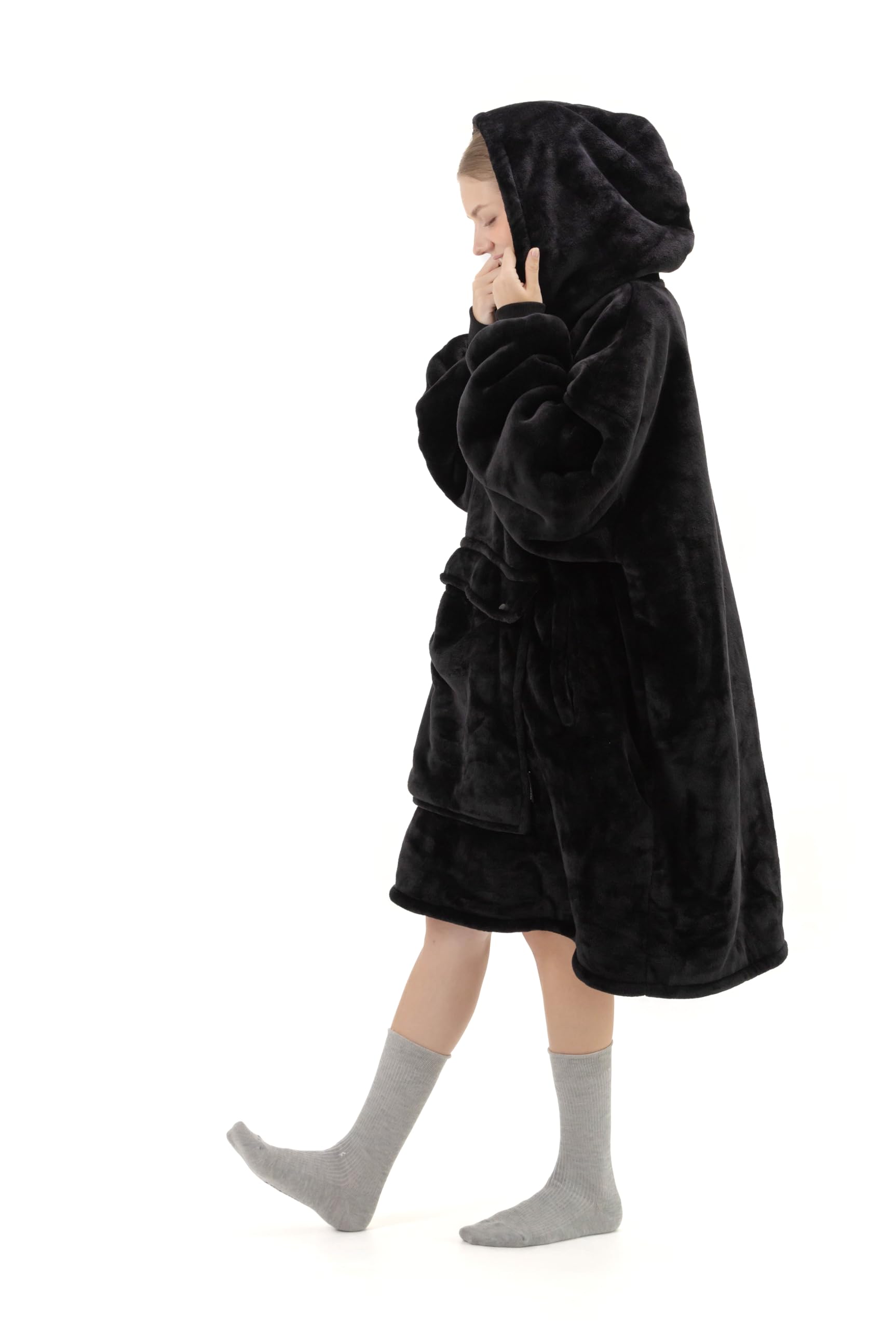 CUDDLECORE Wearable Blanket Hoodie, Oversized Sherpa Fleece Sweatshirt with Large Pocket, for Adults Women Men (Black)