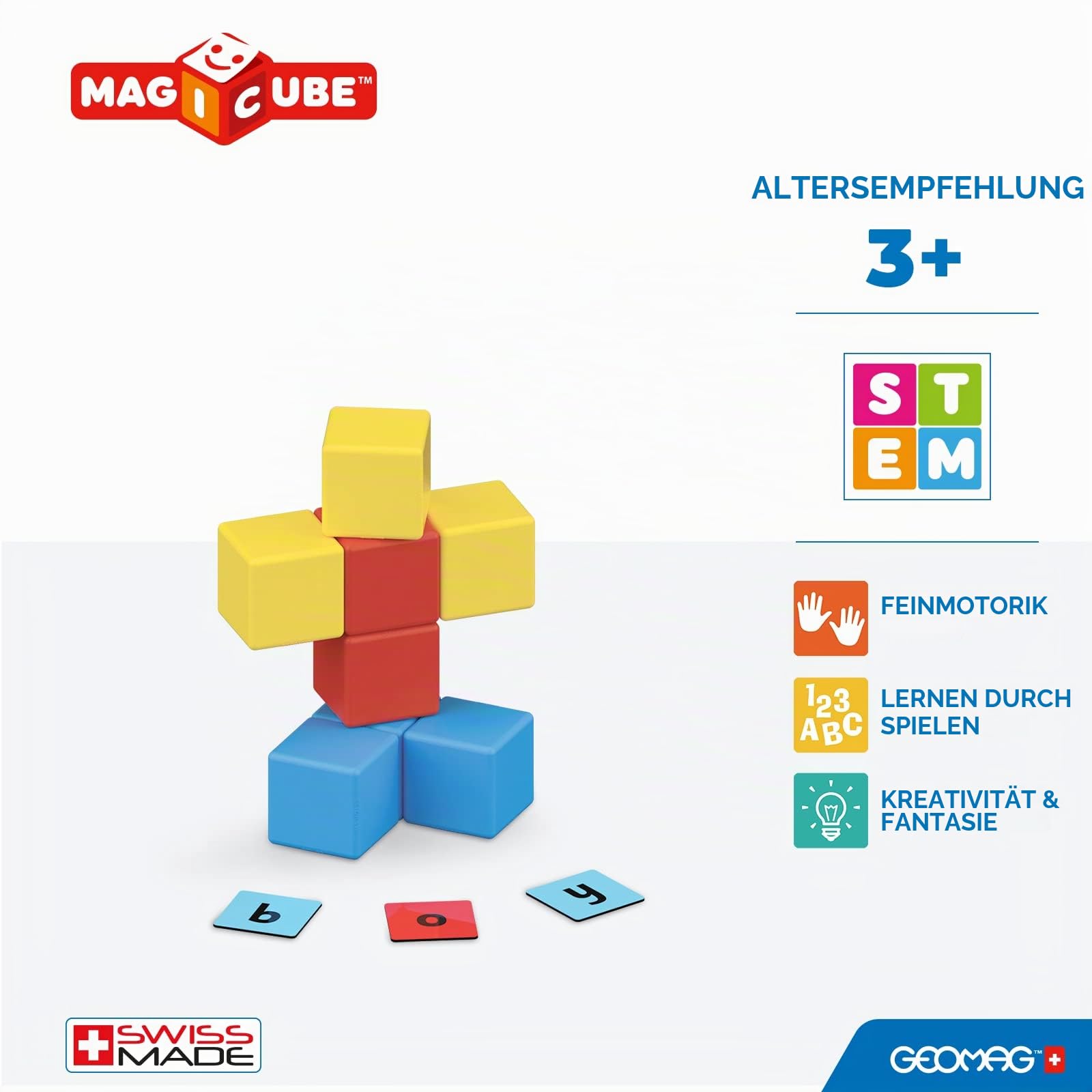 Geomag, Magicube Word Building Clips 79-teilige Magnetisches Spielzeug für Kinder, Geschenk für Jungen und Mädchen im Alter von 1 2 3 4 5 6 Jahren, Montessori-Spielzeug, magnetische Konstruktionen