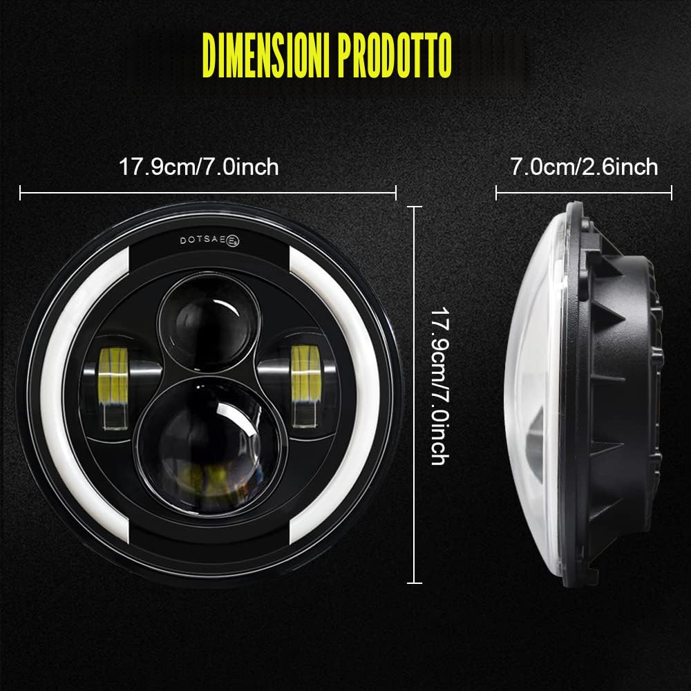 Coppia di fari LED da 7 pollici 100W 10000lm 4 lenti Angel Eyes 3000K + 6000K 4 modalità di illuminazione rotonde nere luci fuoristrada Croce DRL HI LO Fascio per Wrangler JK TJ LJ CJ Hummer H1