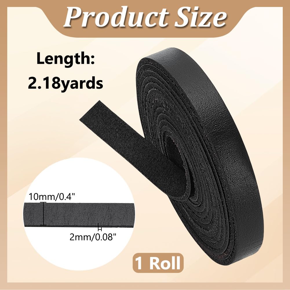 WADORN Cordino Piatto In Vera Pelle Da 2 m e 10.5mm per Artigianato, Vera Pelle di Mucca Striscia di Corda Intrecciata Grana Piatta Strisce Stringhe per Gioielli artigianali fai da te, Nero