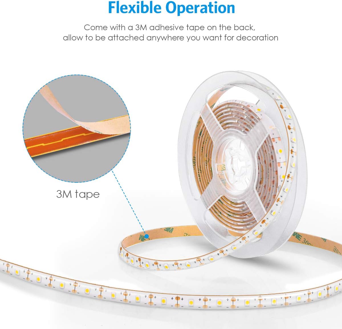 AMIR Upgraded LED Strip Lights, 90 LED 9.84ft Flexible Solar Strip Lights, 8 Lighting Modes, Waterproof for Patio, Garden, Home, Wedding, Courtyard (Warm White)