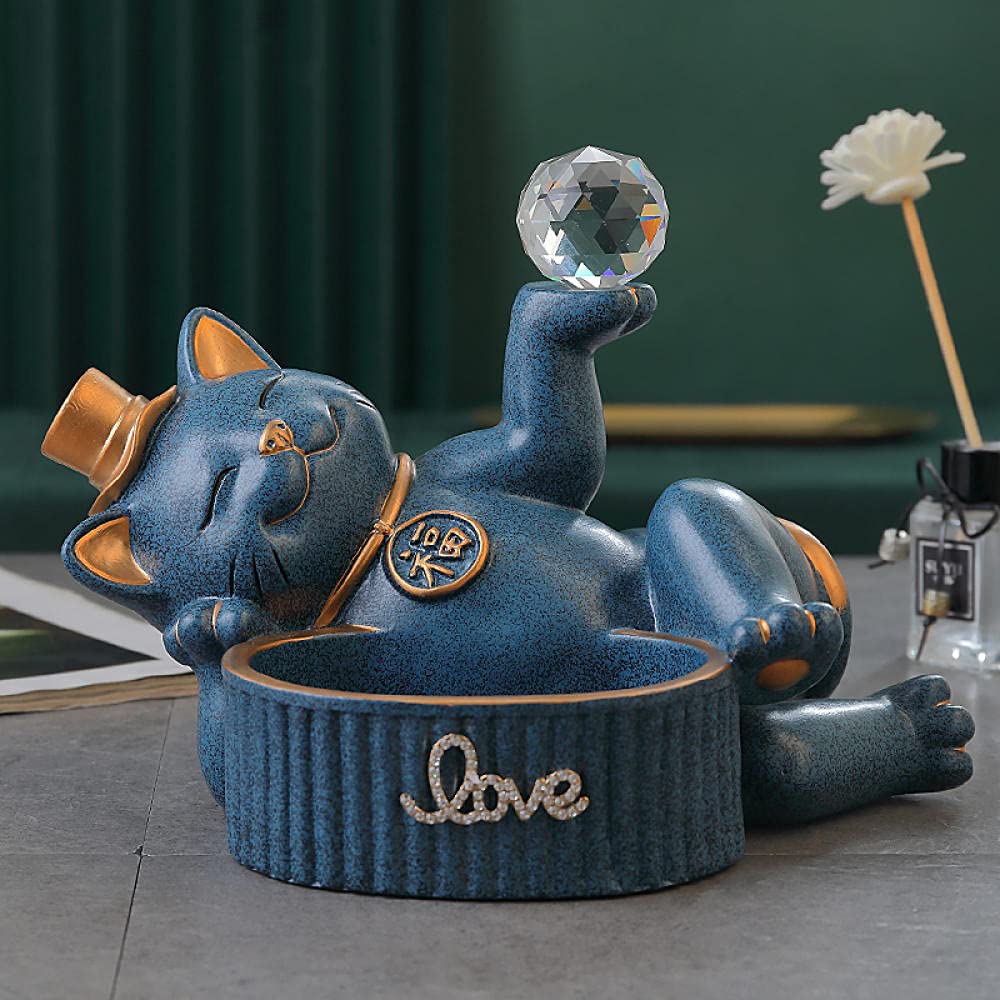 Scultura Statua Caja De Almacenamiento Creativa para Gatos con Bola De Cristal, Decoración del Hogar-B