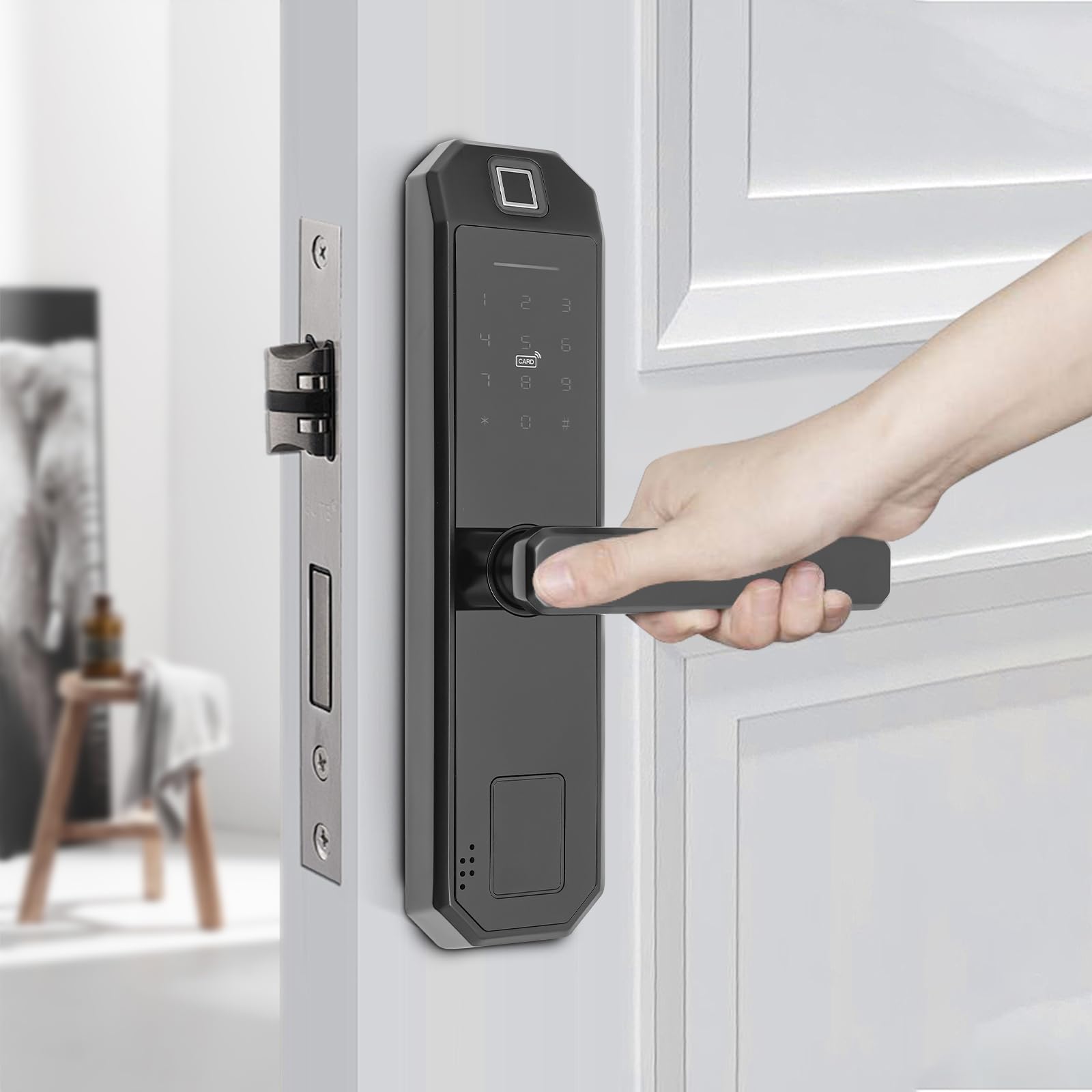 Fingerabdruck-Türschloss Intelligentes Schloss Elektronisches Türschloss mit Zinklegierung | Fingerprint + Code + Schlüssel + App | Für Haustür 35-50mm, 200 Speicherplätze & 15 Monate Batterie