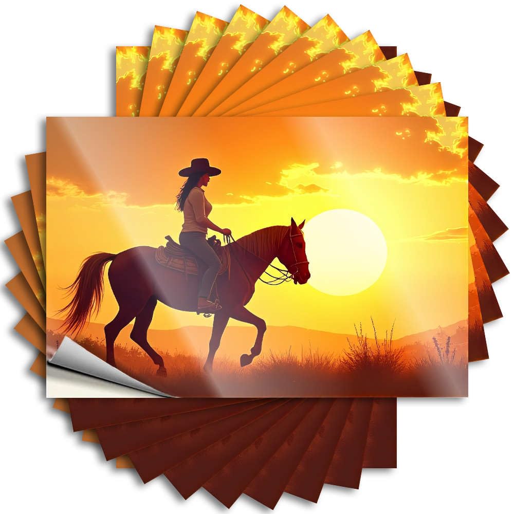 Coffee Tattoos, Room Decoration Window Woman Riding Horse At Sunset. | Funny Quote Western Decals(12X18CM)
