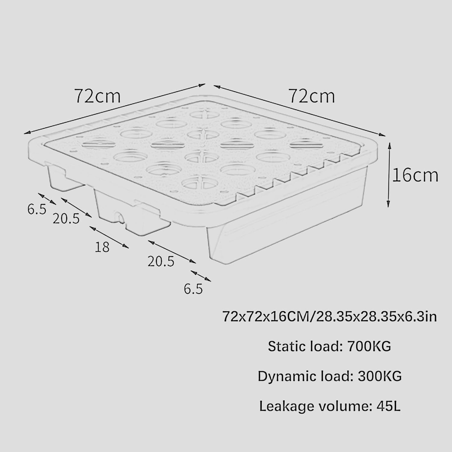 Pallets Garage Wall Racks Industrial Modular Spill Platform Containment Pallet,Polyethylene Spill Containment Platform with Drain, Leakproof Anti-Slip Tray for Warehouses & Garages, Modular