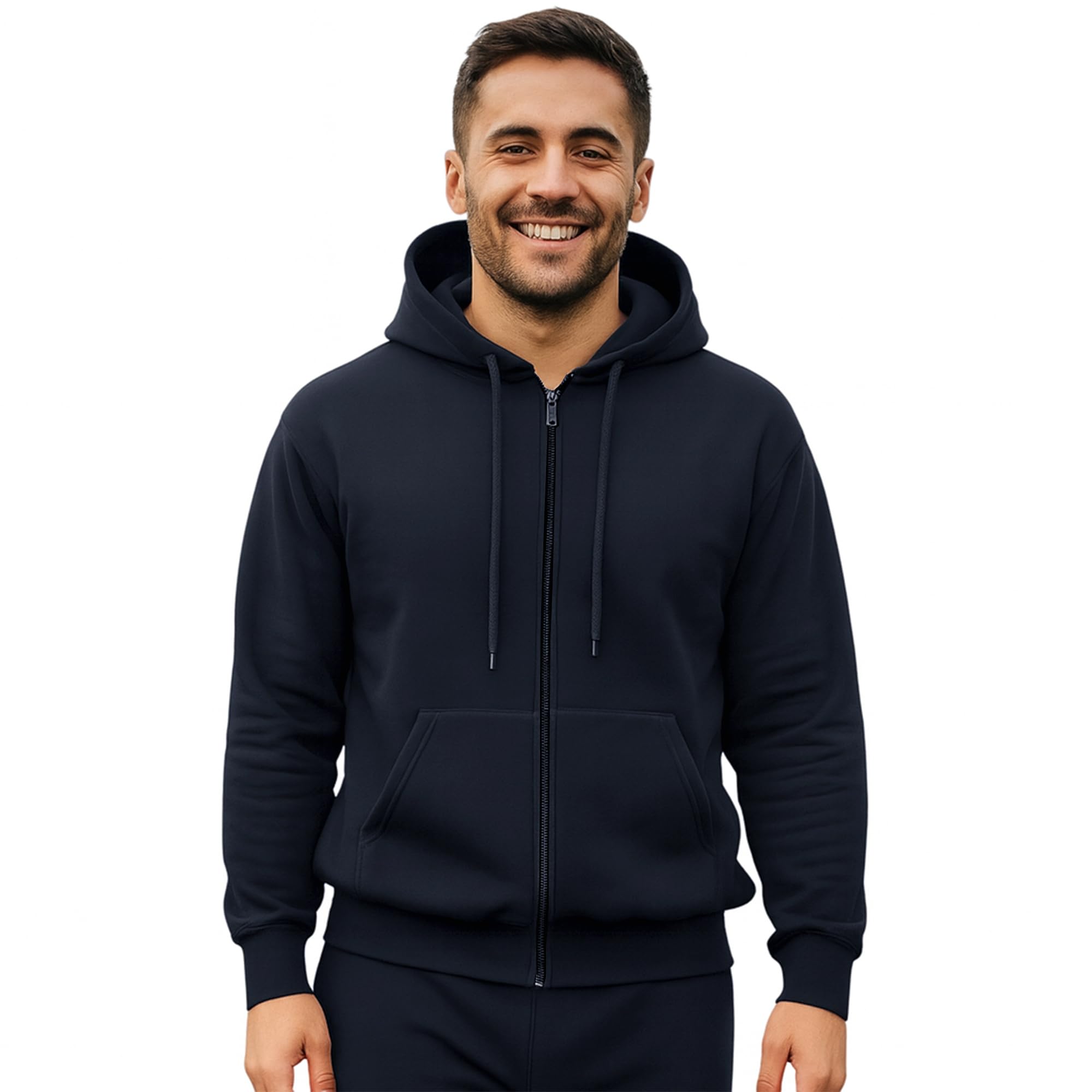 Urban Road Men’s Plain Fleece Zip Hoodie – Full Zip Hooded Sweatshirt with Pockets, 50/50 Cotton Polyester, Casual & Workwear, Regular & Plus Sizes Navy