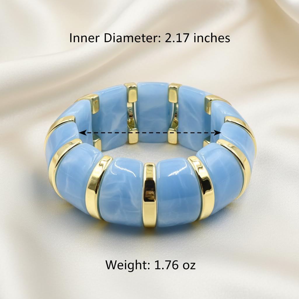 Resin Chunky Stretch Bangles Bracelets for Women, Friendship Bracelets, Bangle Bracelets for Women, Gold-Plated Marble Pattern Wide Bangle Bracelet, Chunky Jewelry for Women, Fashion Statement Jewelry Gift - Image 3