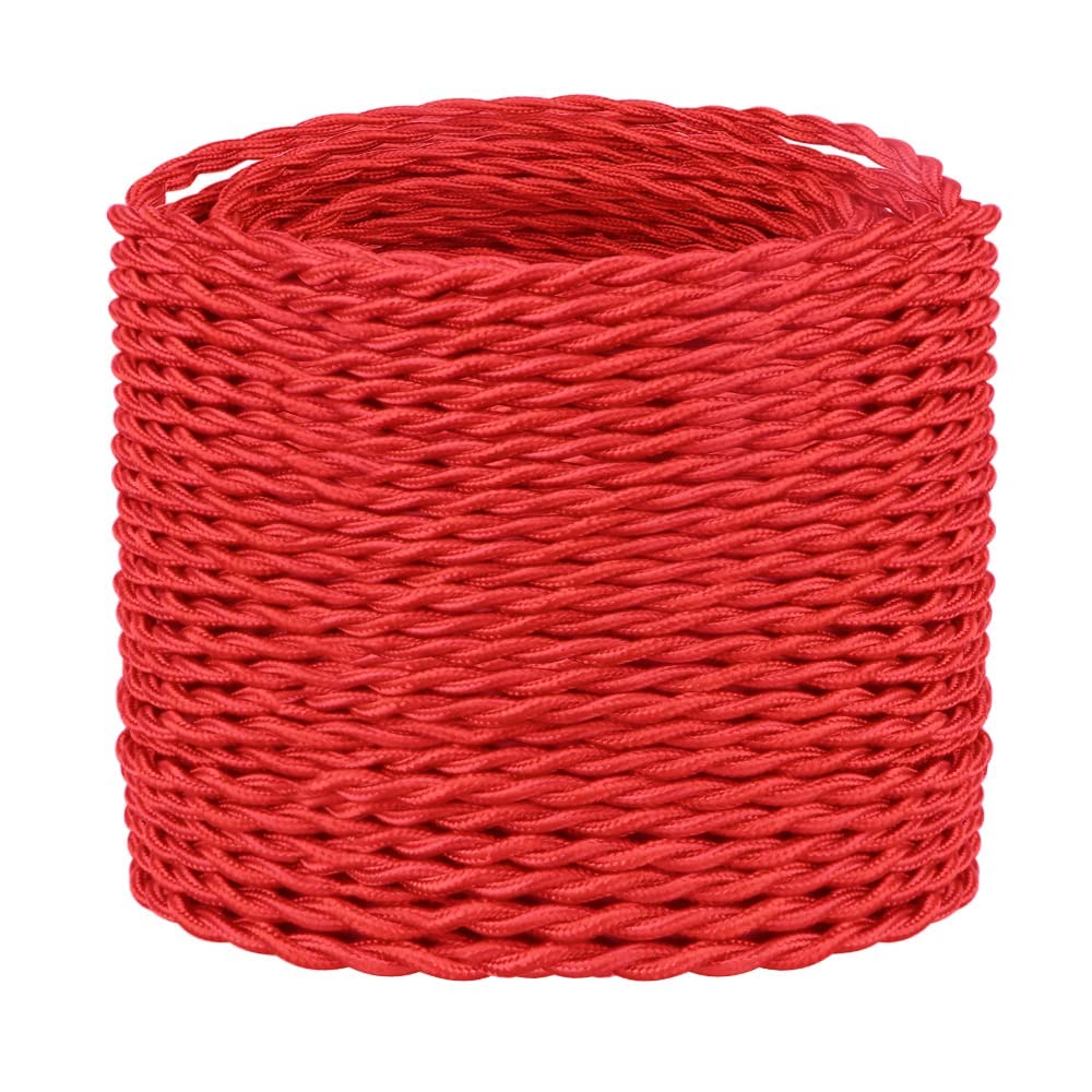 3 Core Twisted Silk Braided Vintage Fabric Lighting Cables Flex 0.75mm UK Electrical 6mm Cable with Earth Wire, Antique Flexible Cord DIY Pendant Light, Lighting Appliances (Red - 10m)