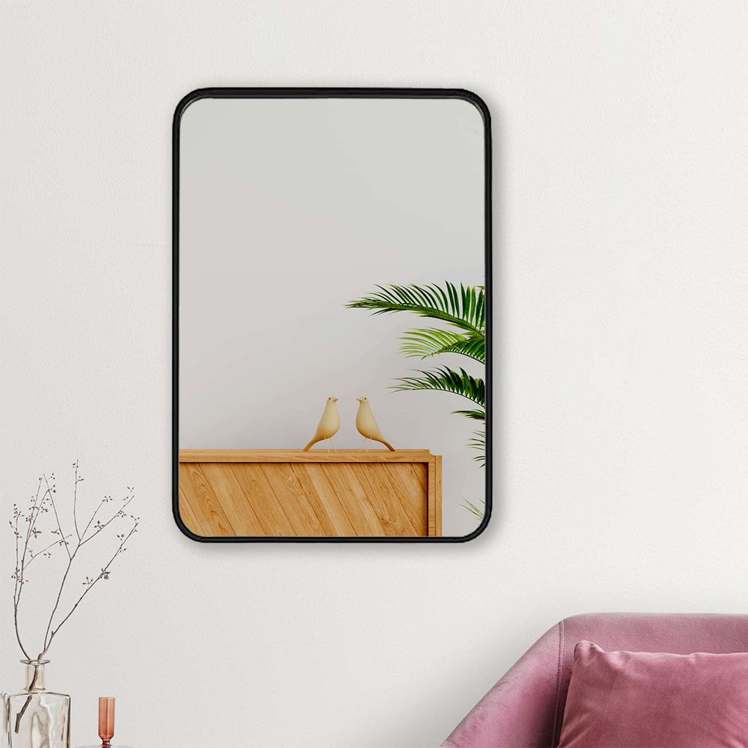 Sunsyze Rectangular Wall Mirror I Aluminium Frame I Modern Design Black Frame I Bathroom Wash Basin, Bedroom, Drawing Room (Black, 18x24)-picture-26
