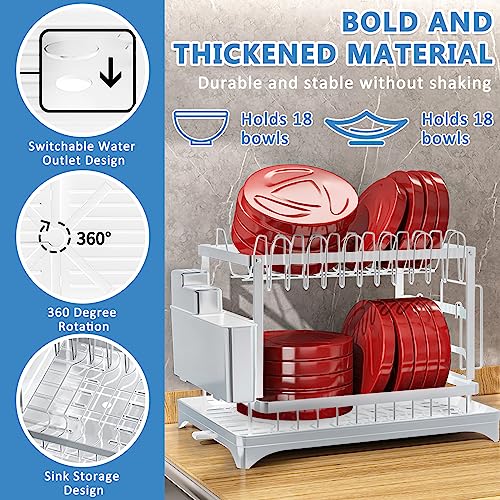 Miniatura 6 de Frasheng Escurreplatos Acero Inoxidable Cocina,Alta Capacidad Escurridor Platos,Escurreplatos Cocina En El Segundo Piso Con Cesta De Cubiertos,Escurre Platos Armarios Para El Drenaje Rápido,Blanco