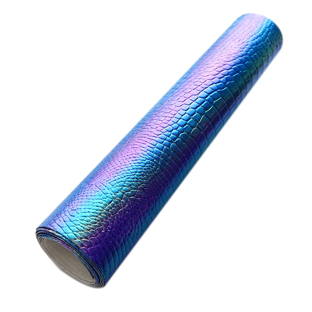 HYANG Rollo de piel sintética holográfica iridiscente con textura de cocodrilo azul oscuro, 30,5 x 134,6 cm, muy adecuado para hacer manualidades, aretes de cuero, decoración de vacaciones, diferentes