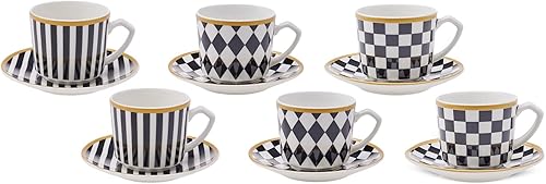 KARACA Taza de café turco expreso de porcelana para 6, 12 piezas, 2.7 fl oz, 2.7 onzas, juego de 6 tazas y platillos de porcelana