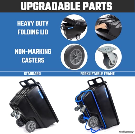 Tilt Truck, 1/2 Cu. Yd. Capacity Dump Cart with Non-Marking 12 Wheels & 5 Casters & Forklift-able Frame for Jobsites, 850 lbs, Trash Cart with Wheels DUC12T-F-NM-03PK (3-Pack)