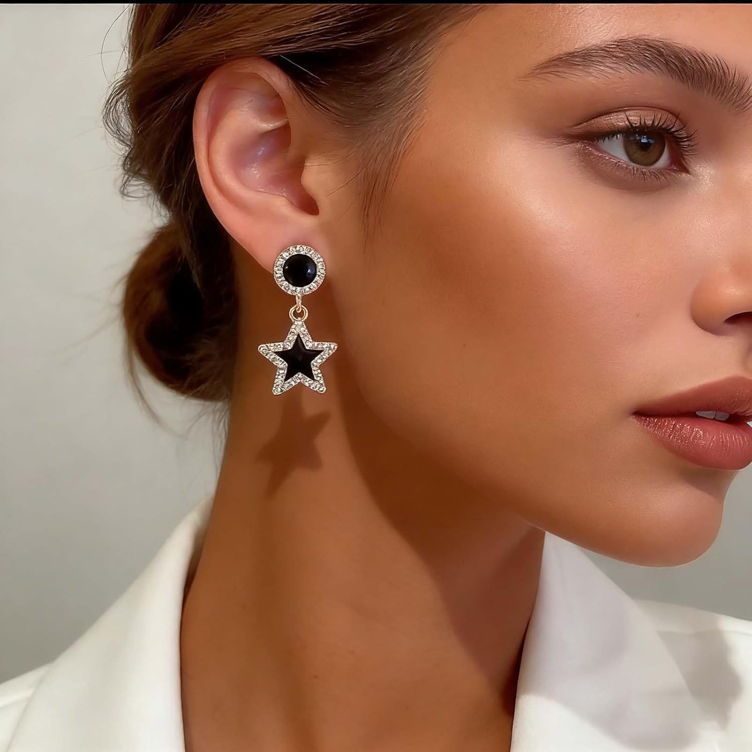 Boho Crystal Circle Stud Earring Rhinestone Star Dangle Earring Black Star Crystal Drop Earrings Vintage Black Round CZ Earrings Jewelry for Women - Image 5