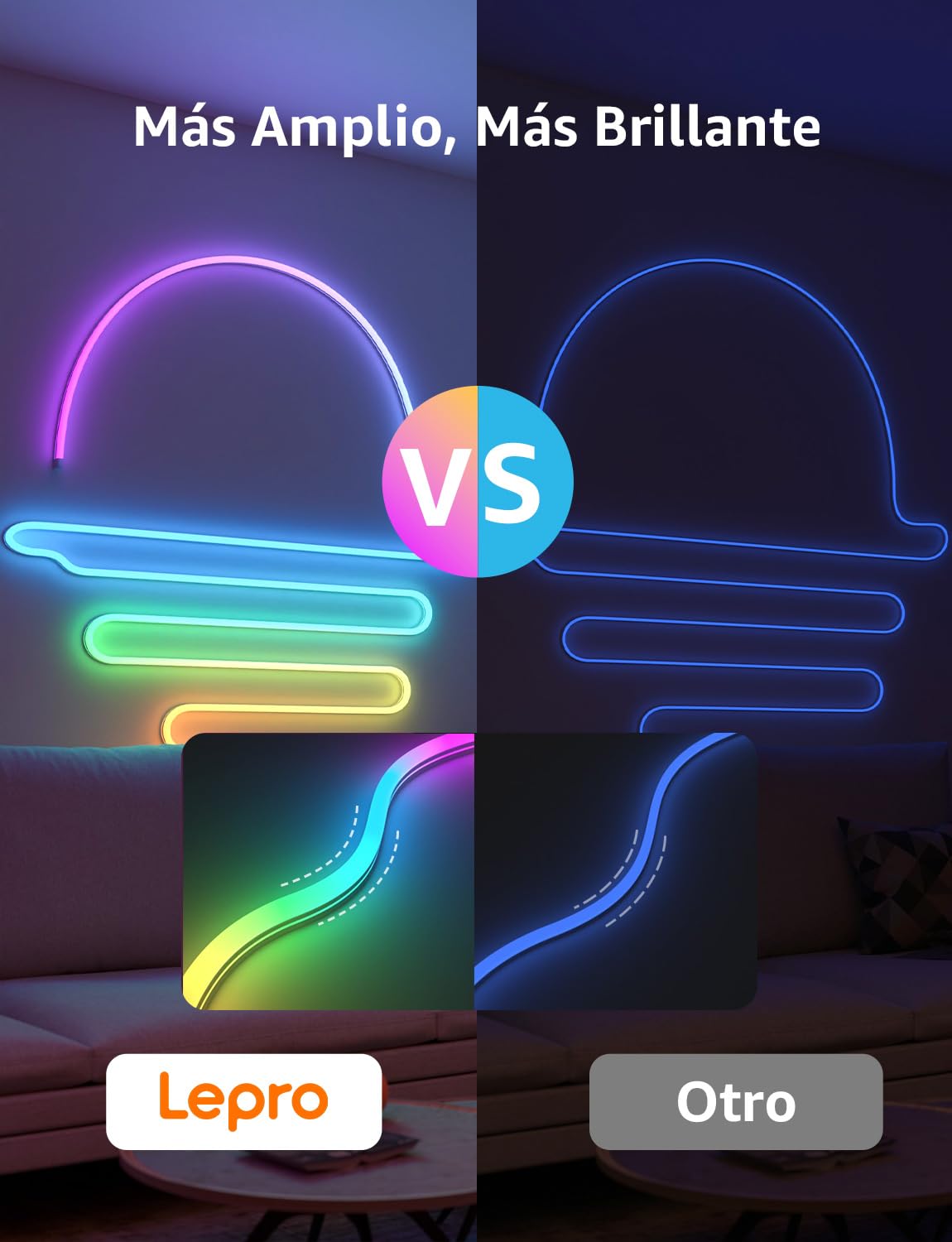 Lepro N1 AI Neon Tira LED 3 m, Diseñador de Iluminación AI Personalizado, Sync de Música y Control de Voz, IP65 Luces de Cuerda MagicColor, Funcion con Alexa y Google Home para DIY Dormitorio Fiesta