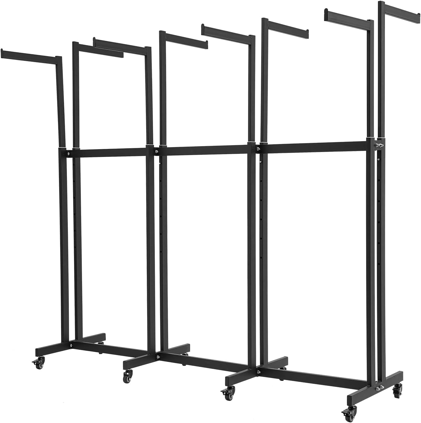Floor Standing Metal Garment Rack, Height Adjustable 8 Arms Clothing Display Rack with Wheels, Heavy Duty Retail Display Racks for Hanging Clothes (Black)