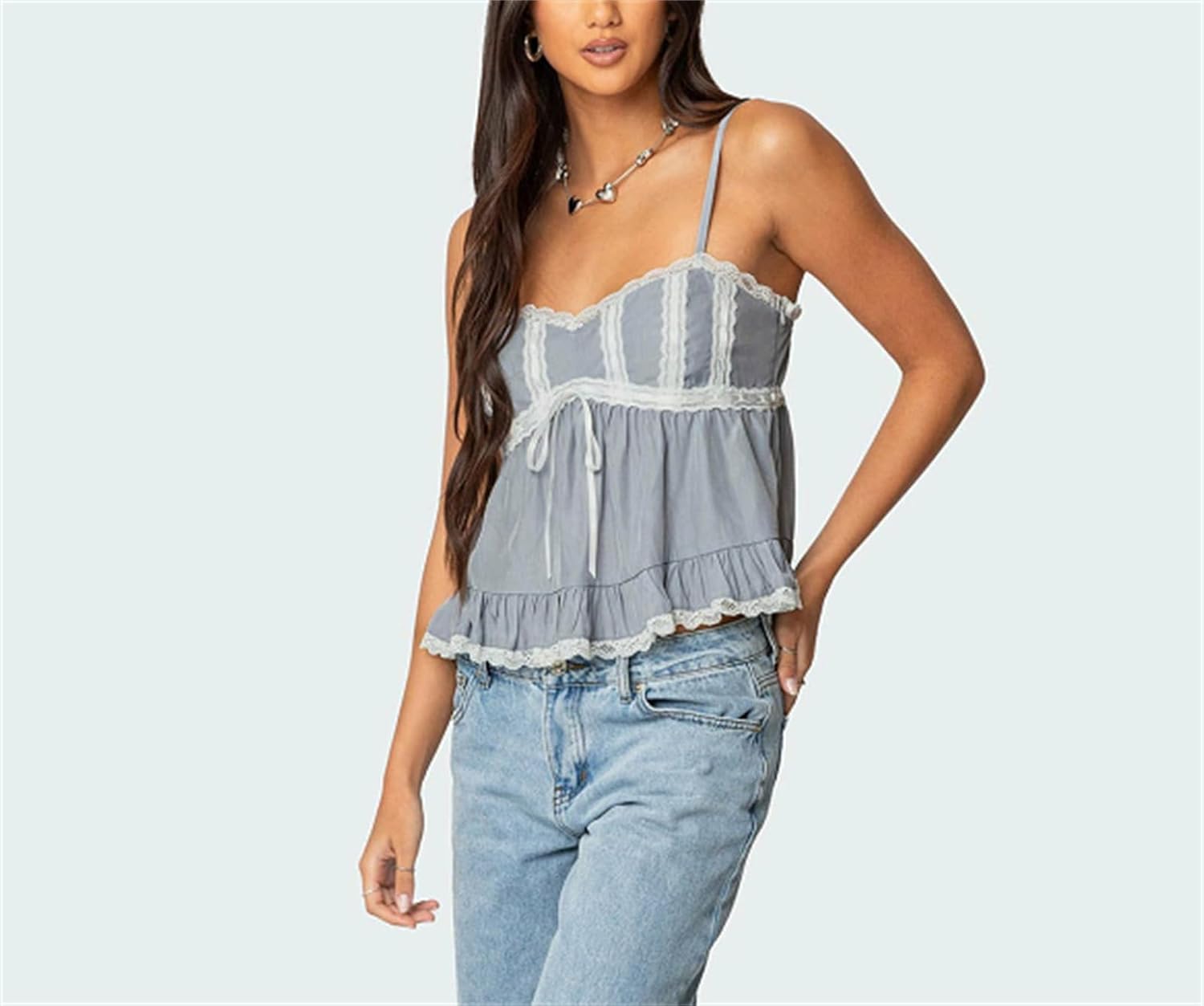 Women Y2k Sexy Summer Cami Tops Sleeveless Lace Trim Ruffle Hem Camisole Tee Girls Going Out Tops Party Beachwear - Image 3